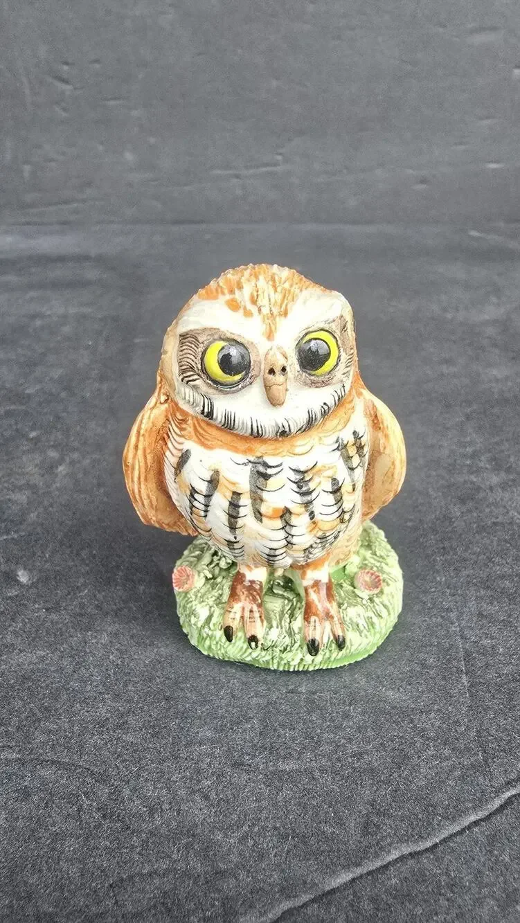 Miniature Owl Figurine Painted Signed Basil Matthews Made in England